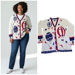 Storybook KnitsUp Up & Away Hot Air Balloon Cardigan Sweater Womens Size S
